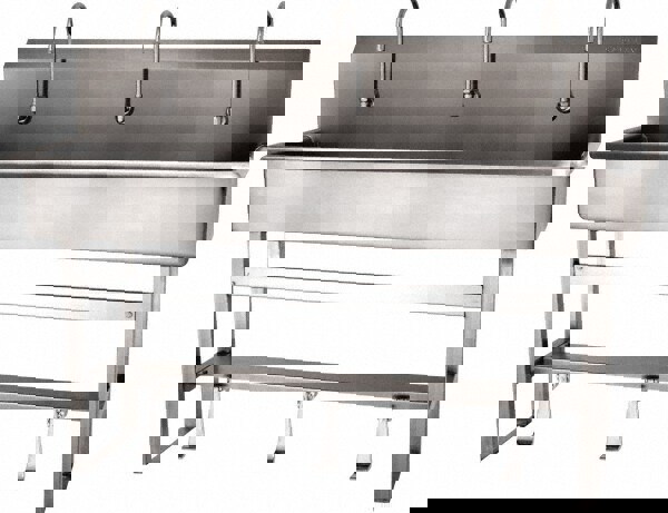 4 Person Wash-Station: Single Foot Valves Faucet, 304 Stainless Steel